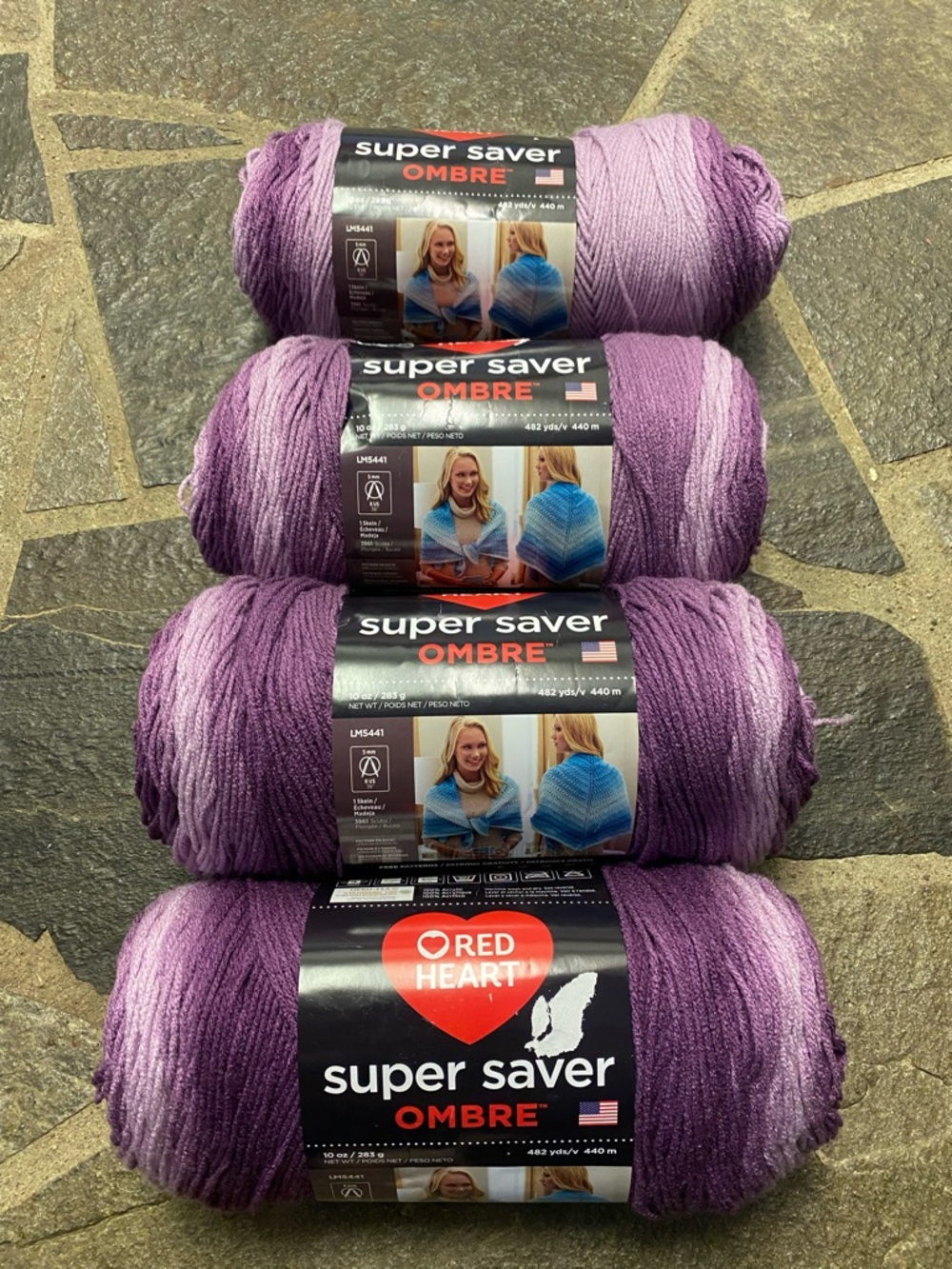 Red Heart Super Saver Ombre Purple Gradient Yarn - 4 Skeins
